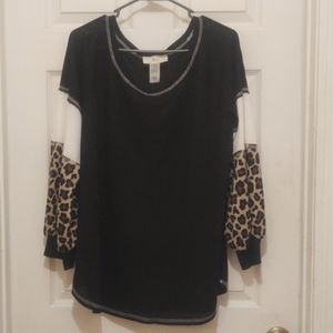 Cheetah Print Sleeve Black and White Blouse